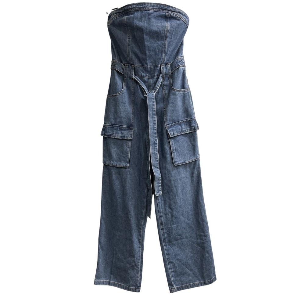 Sincerely Jules Y2K Denim‎ Jumpsuit Womens S Strapless Wide Leg Country Cowgirl